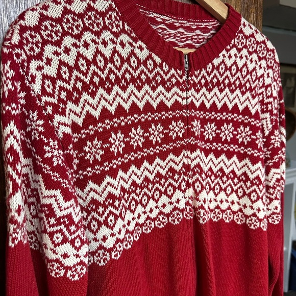 Christmas Fare Isle Zipper Red and White Large No Tags Sweater Zippy Cotton A4 - Picture 2 of 6